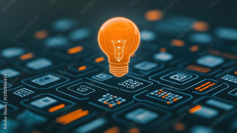 Aufkleber bright light bulb resting on a modern digital keyboard symbolizing ideas