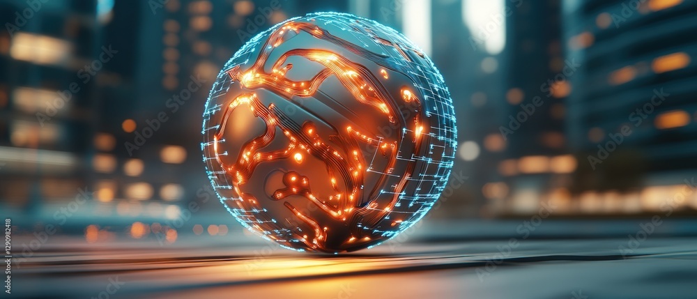 Aufkleber a glowing sphere resting on a smooth surface surrounded by vibrant energy
