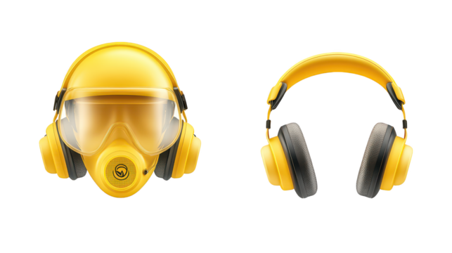 Enhance your safety with yellow noise reduction mask and earpieces for optimal protection