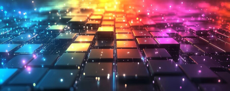 Abstract Colorful Cubes in a Digital Grid, Generative AI