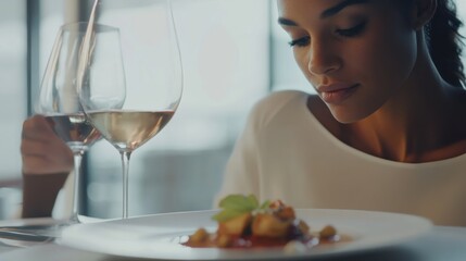 Lottery jackpot winner enjoying a gourmet tasting menu. Featuring indulgence and sophistication