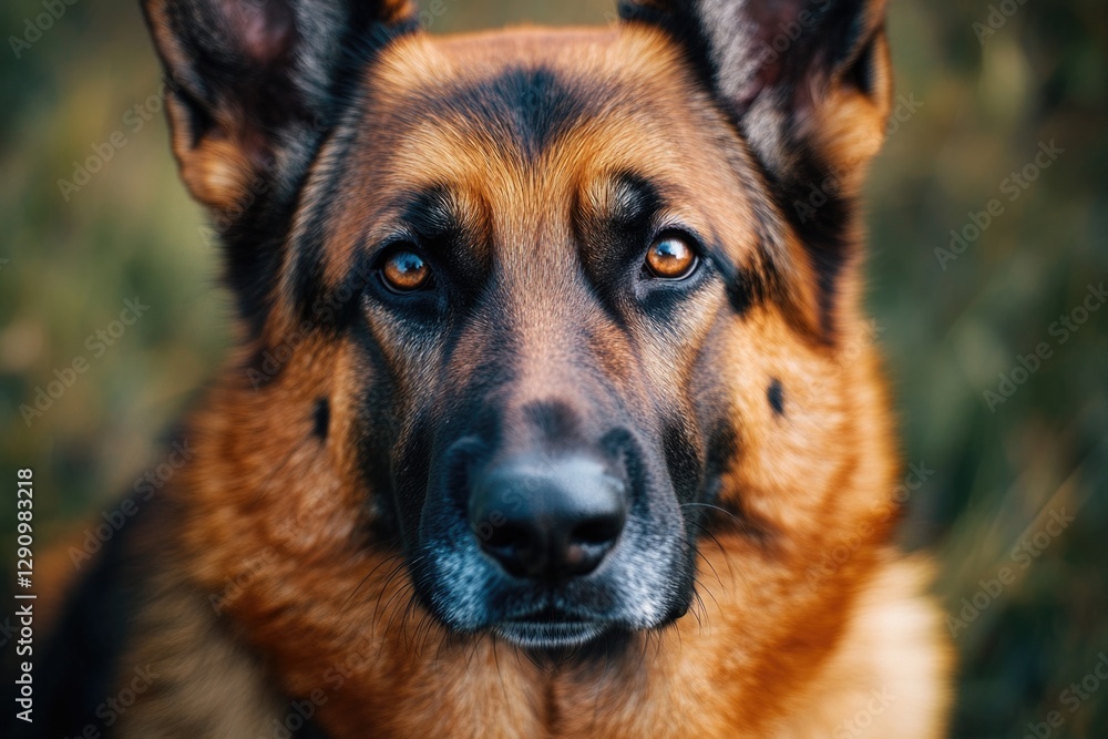 Poster a close-up shot of a dog's face with a blurred background, perfect for use in pet-related contexts o