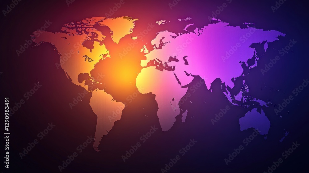 Poster colorful world map with gradient effects for creative visuals and designs
