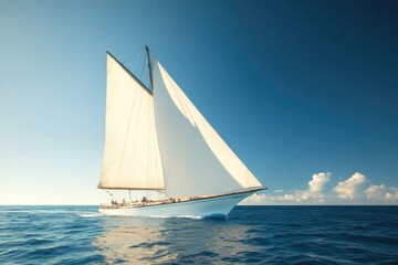 Naklejka premium Sailboat gliding smoothly across calm waters under bright blue s
