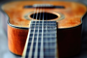 A detailed shot of guitar strings, ideal for music-related uses