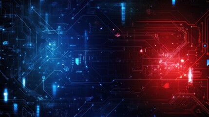 Obraz premium Abstract digital technology background with red and blue circuit board design.