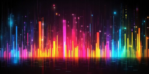 Abstract Cityscape of Glowing Lines, Data Visualization of Financial Growth and Market Trends