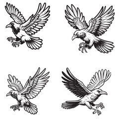 Obraz premium High-Quality Cute Cartoonic Raven Flying Pose Vector Illustrations