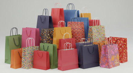 Shopping bags colorful assortment retail purchases display