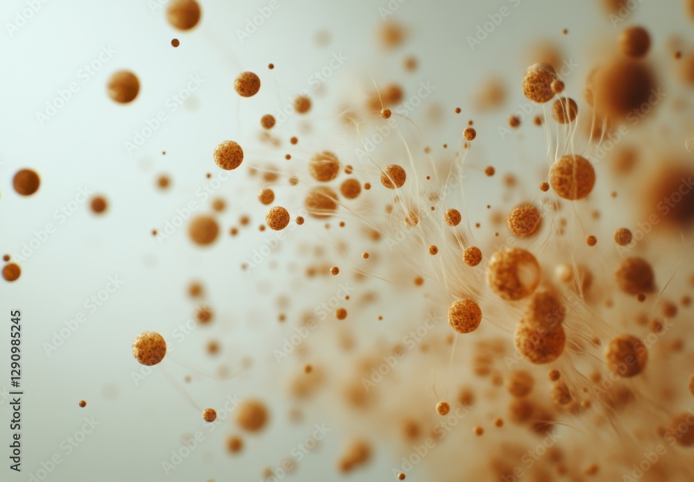 Poster abstract representation of microscopic particles with soft focus and blurred background creating a s
