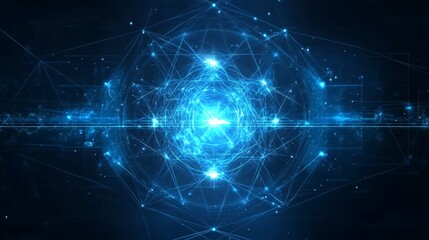 Obraz premium Abstract Digital Pathways with Central Cluster of Intense Blue Light, Bright Colors, Vector Design