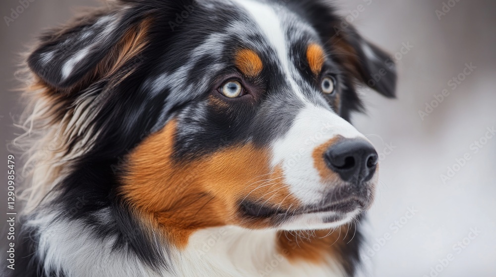 Poster a close-up shot of a dog's face with a blurred background