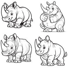 Cute Cartoonic Rhinoceros Standing Pose Vector Illustrations