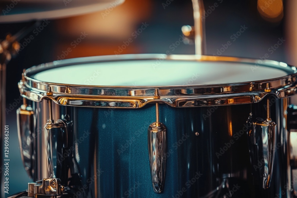 Poster a close-up view of a drum sitting on a table, great for music-related compositions