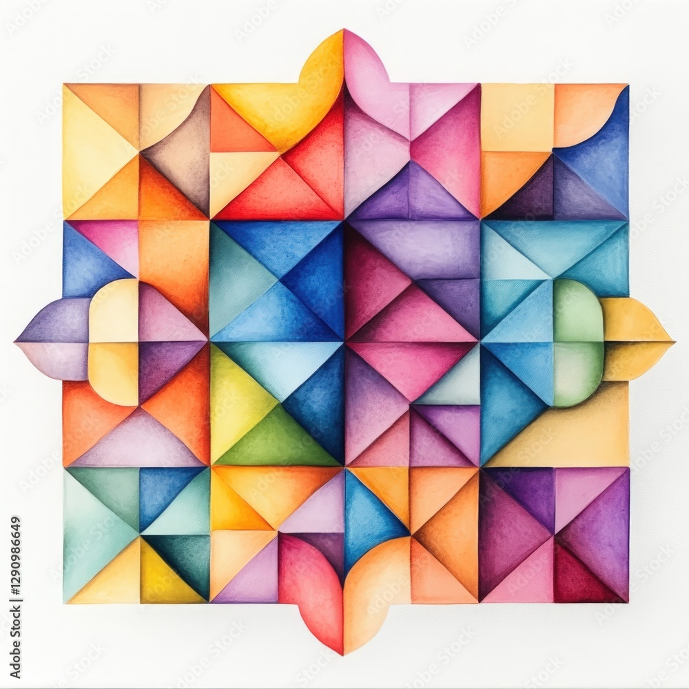 Poster Vibrant Geometric Abstract with Colorful Triangles and Circular Patterns