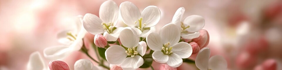 White Blossom Flowers on Pink Background, Springtime Flowers in Bloom, Nature Photography