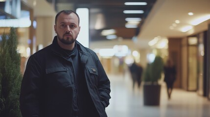 Thief alert at a shopping center, security noticing unusual activity. Featuring swift response and mall protection