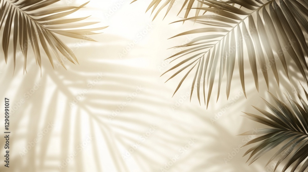 Poster soft silhouettes of palm fronds gently weave across a pale backdrop, casting intricate shadows