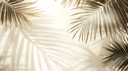 Soft silhouettes of palm fronds gently weave across a pale backdrop, casting intricate shadows