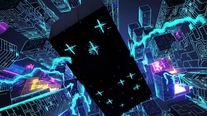 Cyberpunk cityscape with a massive floating digital monolith surrounded by glowing neon data streams, creating a futuristic and high-tech atmosphere.

 - Powered by Adobe