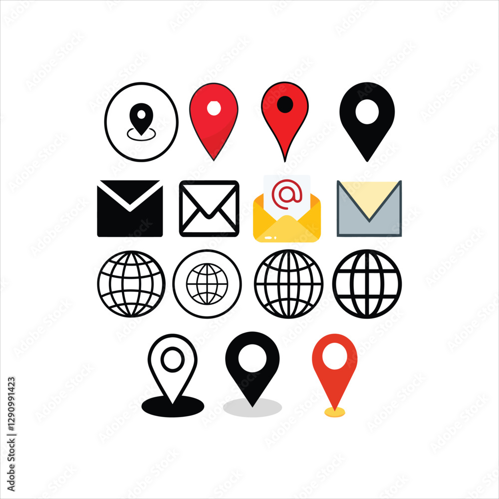 Poster a collection of contact icons that include a globe, a location pin, an envelope, and a phone. the gl