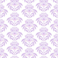 Seamless pattern with painted birds, floral motif, soft paper texture