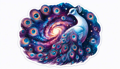 Fototapeta premium A magical peacock with feathers resembling galaxies and nebulae in deep space
