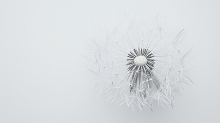 Monochrome dandelion seed head on a white background.
