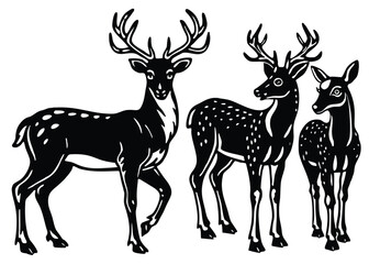 Deer Silhouette set black Vector design, Deer Illustration Vector animal set Design for Printing and Craft Projects.