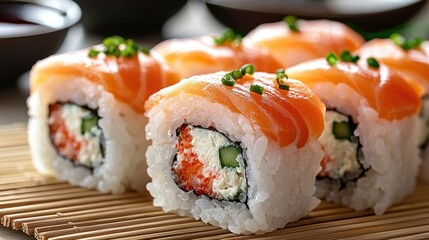 Delicious Philadelphia Roll Sushi with Salmon, Cream Cheese, and Cucumber