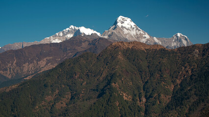 GHOREPANI, NEPAL - JANUARY 10, 2025: Stunning landscapes and majestic mountains during an unforgettable journey in Nepal's Ghorepani region