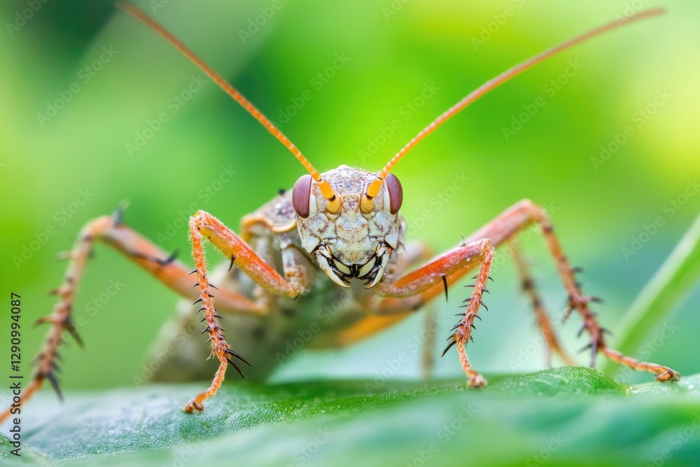 Poster close-up shot of a grasshopper sitting on a leaf