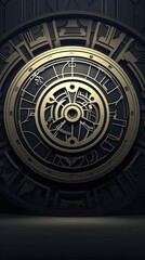 Obraz premium Intricate Golden Circular Design on Dark Background - Abstract Art Deco Wallpaper