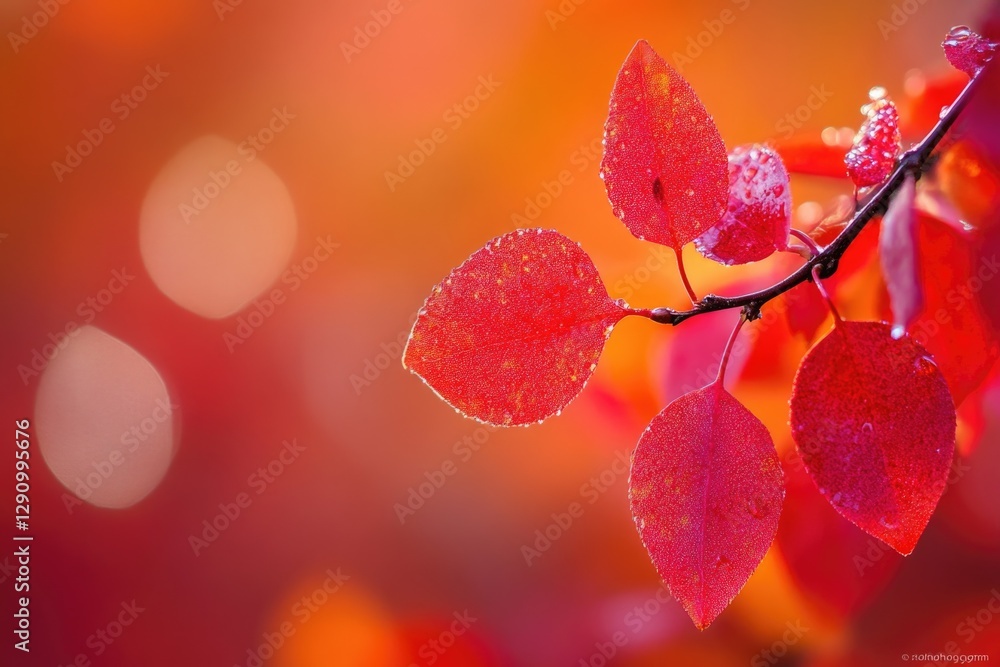 Poster a close-up shot of a tree branch with vibrant red leaves