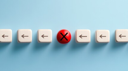 wooden blocks with arrows on blue background