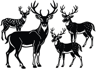 Deer Silhouette set black Vector design, Deer Illustration Vector animal set Design for Printing and Craft Projects.
