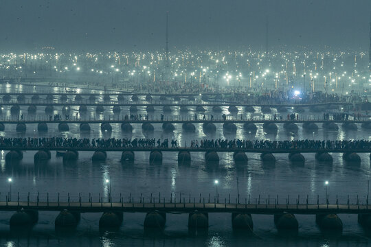 Prayagraj, India - January 2025: Kumb Mela event in Prayagraj, India. Pilgrims gather at the 2025 Prayag Kumbh Mela.
