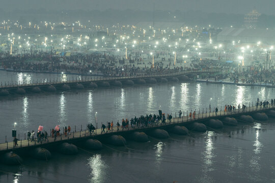 Prayagraj, India - January 2025: Kumb Mela event in Prayagraj, India. Pilgrims gather at the 2025 Prayag Kumbh Mela.