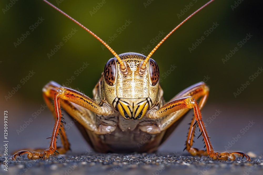 Aufkleber a close-up view of a grasshopper on the ground, offering a detailed look at its features