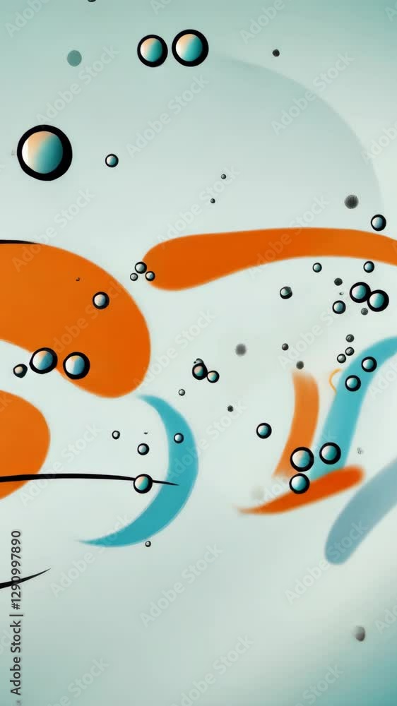 Poster A colorful image of bubbles with a blue and orange ball in the middle. The bubbles are scattered throughout the image