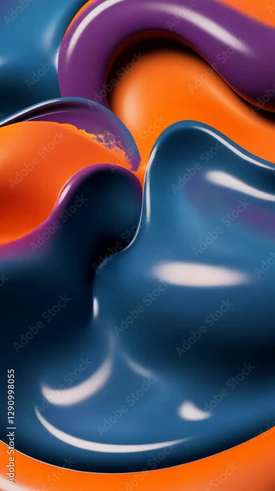 Poster a blue and orange blob with purple and orange swirls. the blue is on the left and the orange is on t
