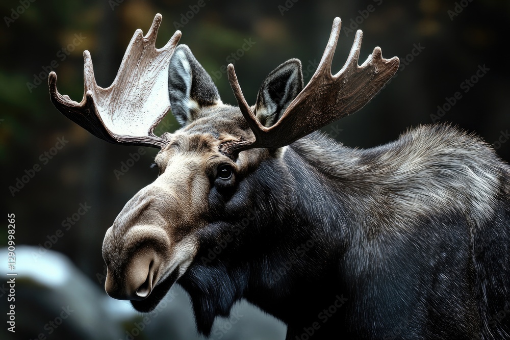 Poster a close-up view of a moose's antlers, showcasing their size and shape