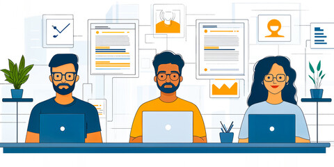 Modern HR technology team using AI for recruitment strategy and bias reduction in digital workspace