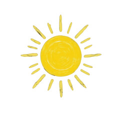 Yellow sun drawing with transparent background