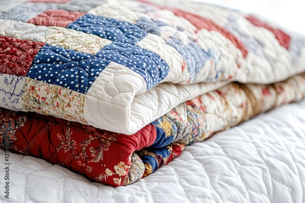 Poster a pile of colorful quilts stacked on top of each other