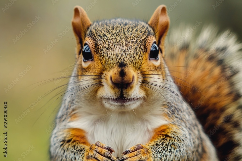 Poster a detailed view of a squirrel's features, suitable for wildlife or nature-related uses