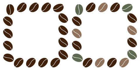 Coffee beans Square Frames Monochrome brown and green, dark and light brown Copyspace Template Set 2
