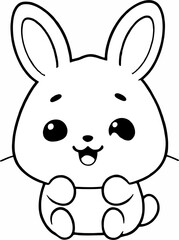 Easter bunny drawing, black and white line drawing, can be colored.