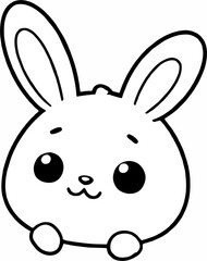 Easter bunny drawing, black and white line drawing, can be colored.