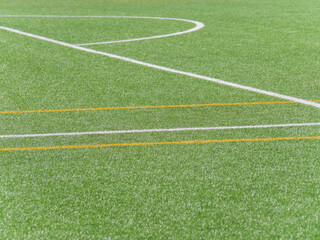 Close up of artificial grass soccer field lines